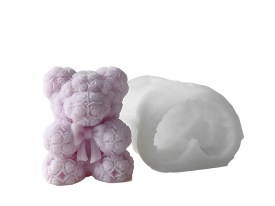Molde silicona leoncito cubierto de flores con moño